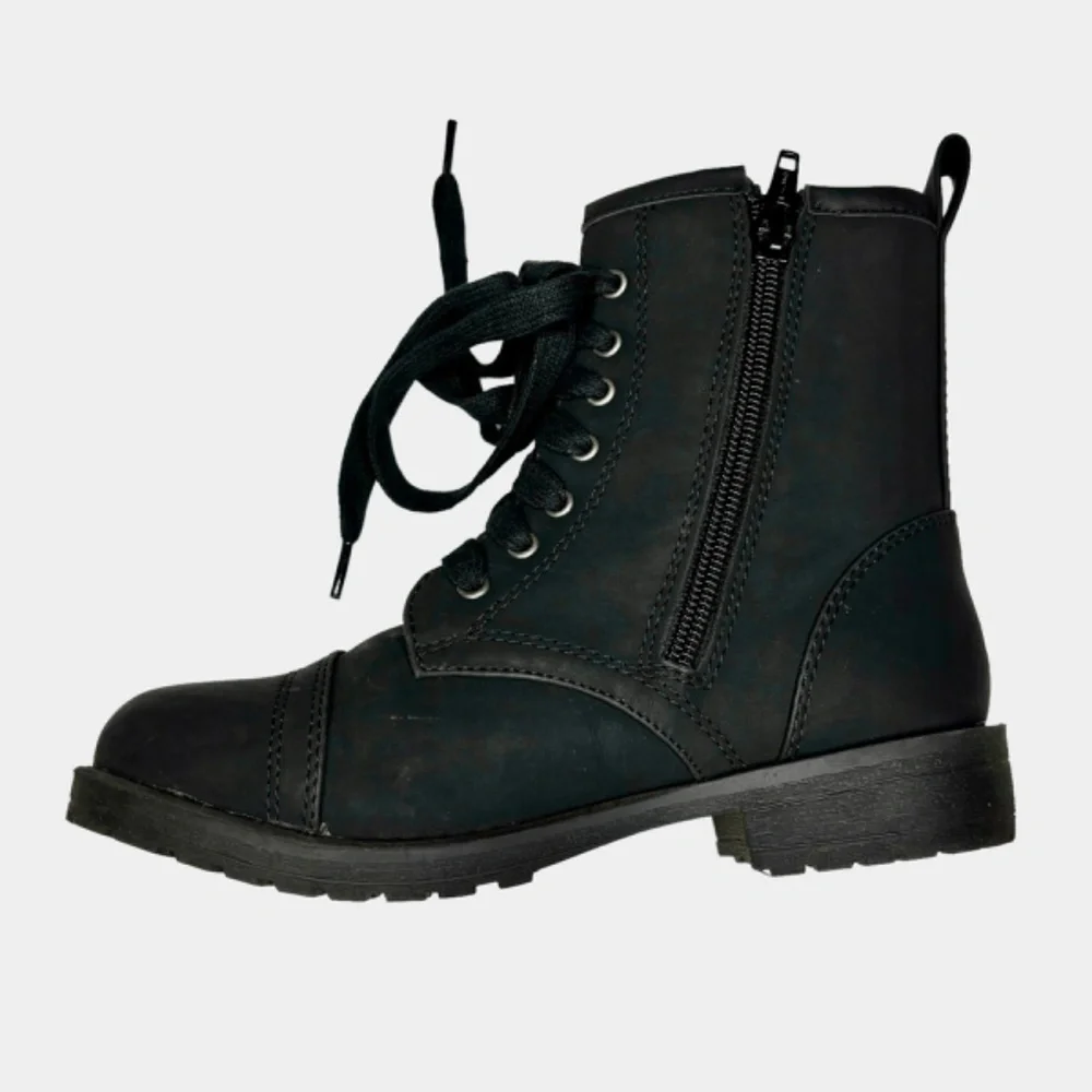 SO American Heritage Ivy Boots‎ Black Girls Size 12 Side Easy Zip Combat Boots